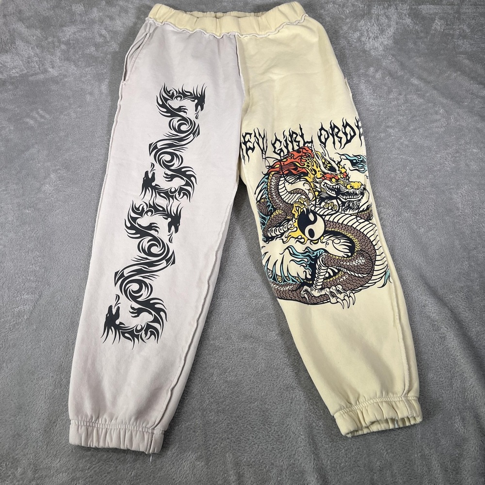 New Girl Order Pants Womens 6 Cream‎ Off White Dragon Graphic Joggers Sweatpants